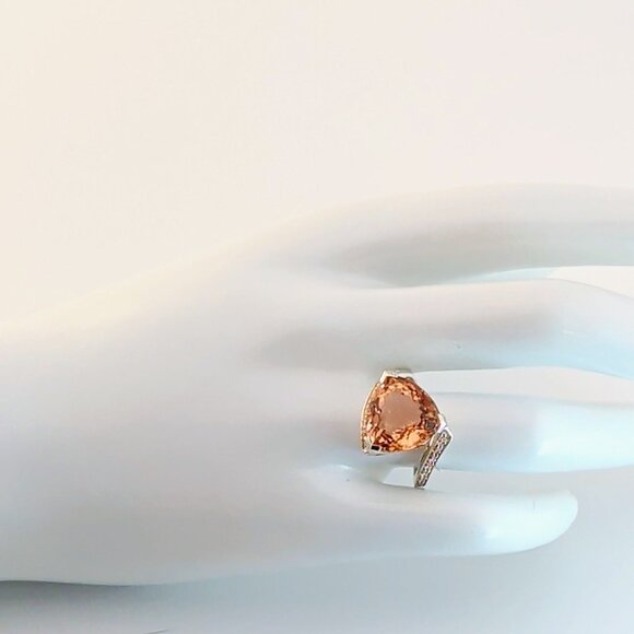 Huge Champagne Quartz Trilliant Fantasy-Cut Sterling Silver Cocktail Ring Size 8 - Picture 3 of 11